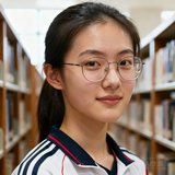 一位二十多岁的女性体育专业研究生林同学的半身照，戴着眼镜文静知性